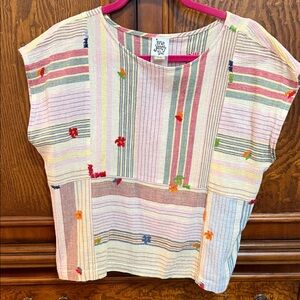 Ivy Jane Multicolor Striped Top with embroidery Size S/M